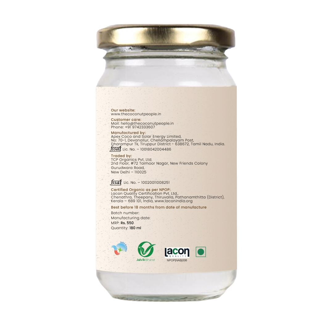 100% Organic Extra Virgin Coconut Oil - PACK OF 2 x 180 ML
