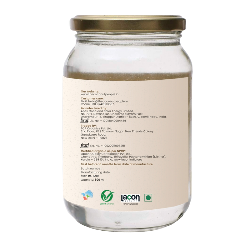 100% Organic Extra Virgin Coconut Oil (500ml)